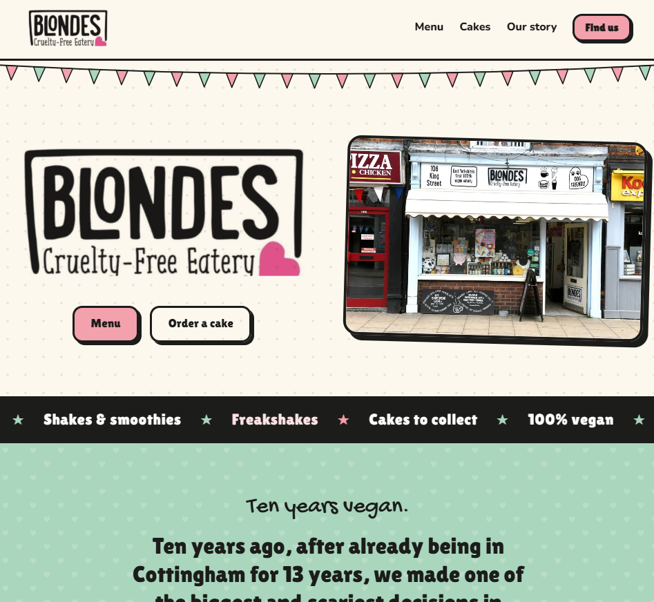 The Blondes Cruelty-Free Eatery website homepage